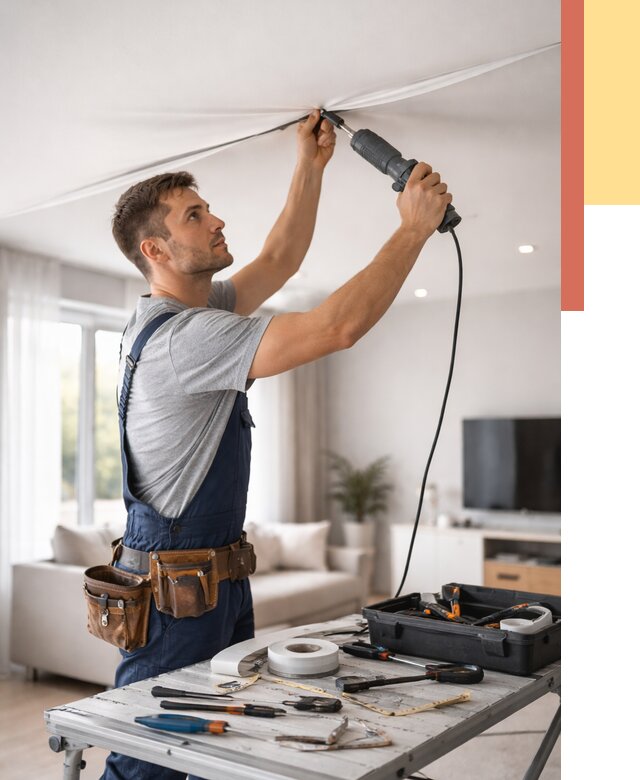 Ремонт натяжных потолков в Ирбите от 10443 руб. под ключ — ОТДЕЛОЧНИК-Рбт