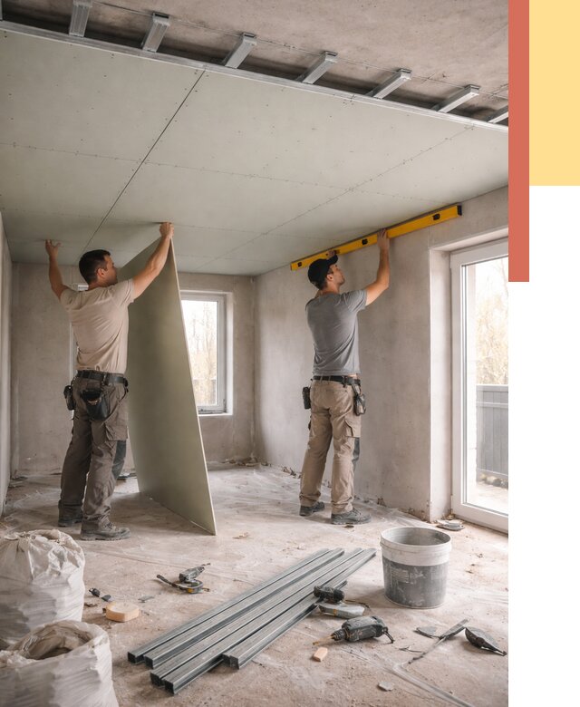 Одноуровневый потолок из гипсокартона в Ирбите от 824 руб. — монтаж под ключ | ОТДЕЛОЧНИК-Рбт