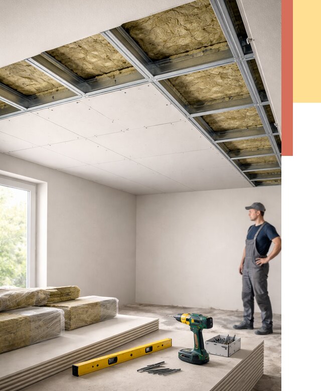 Звукоизоляция потолка ГКЛ в Ирбите от 1044 руб. — монтаж под ключ | ОТДЕЛОЧНИК-Рбт