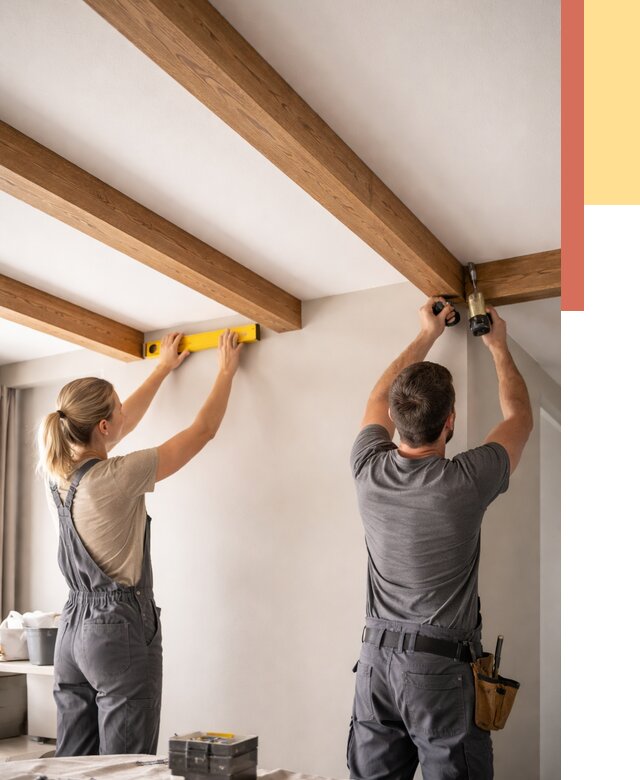 Монтаж декоративных балок на потолок в Ирбите от 4617 руб. — ОТДЕЛОЧНИК-Рбт